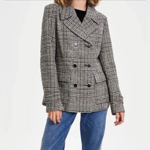 Women's Gray Plaid Double-Breasted Jacket